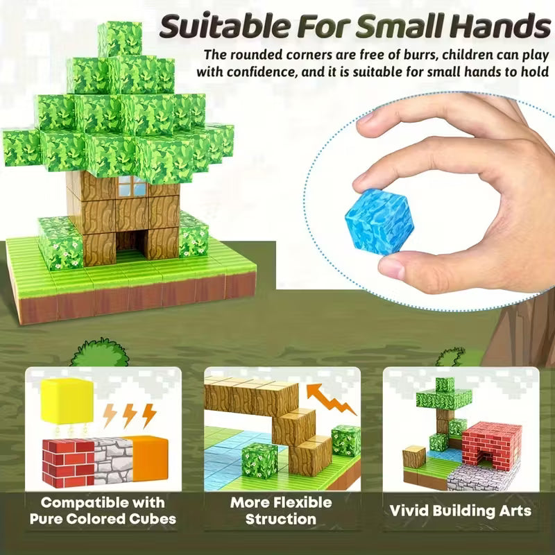 Bloques Magnéticos PixelCraft – Set de Construcción Tipo Cubos (100 pcs)