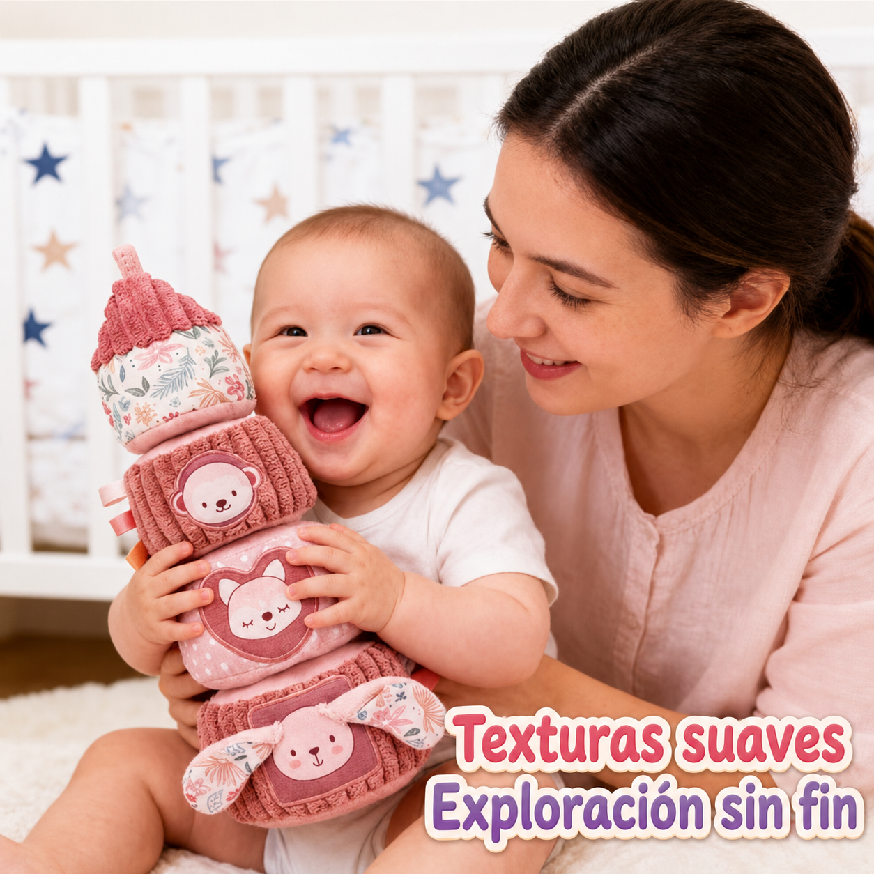 Torre de Apilamiento Sensorial – Bloques suaves para bebé