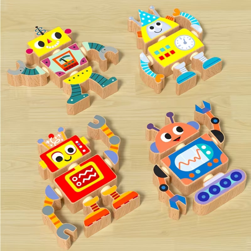 Robots 3D de Madera STEM – Puzzle Didáctico para Armar y Jugar