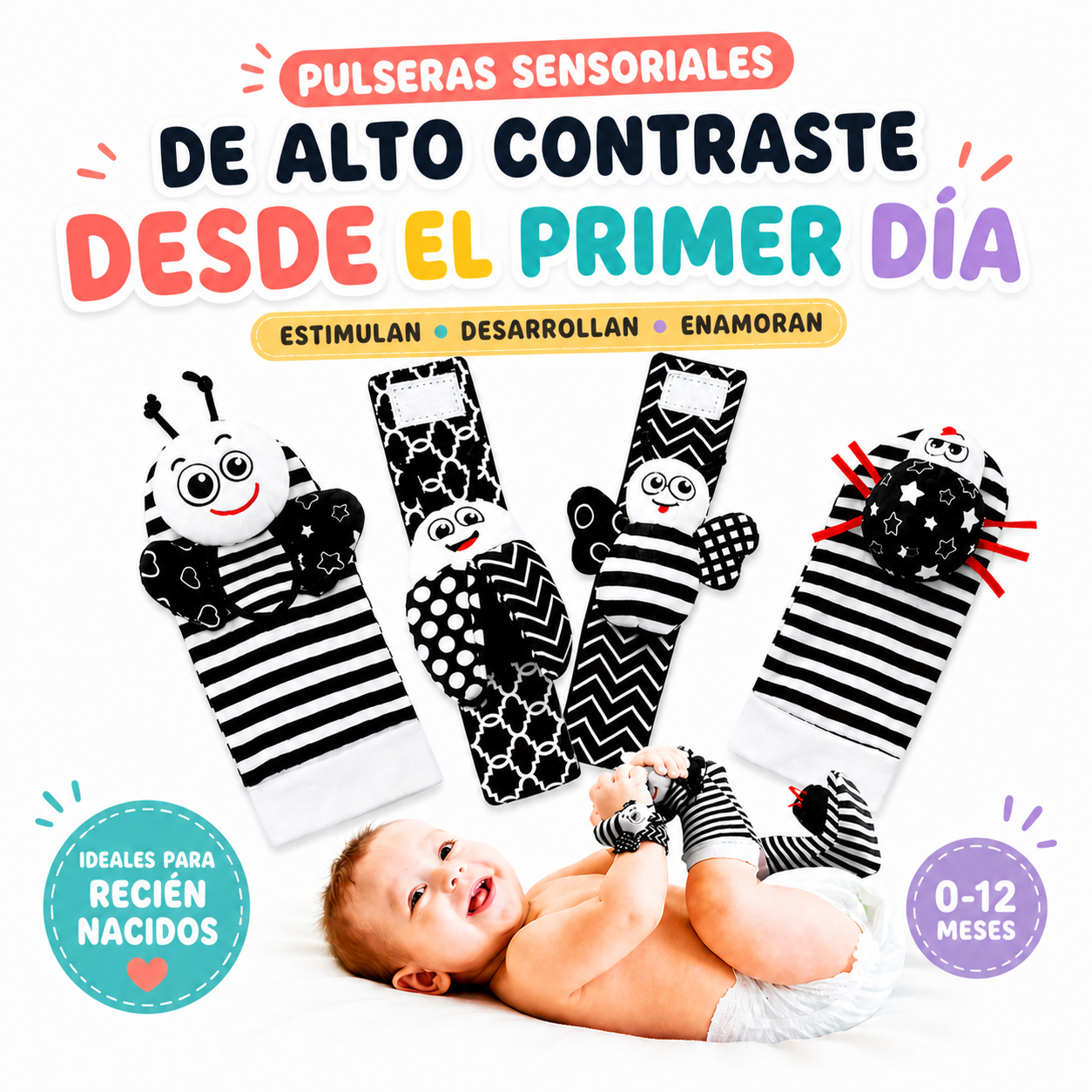 Calcetines y Muñequeras Sensoriales – Estimulación visual bebé