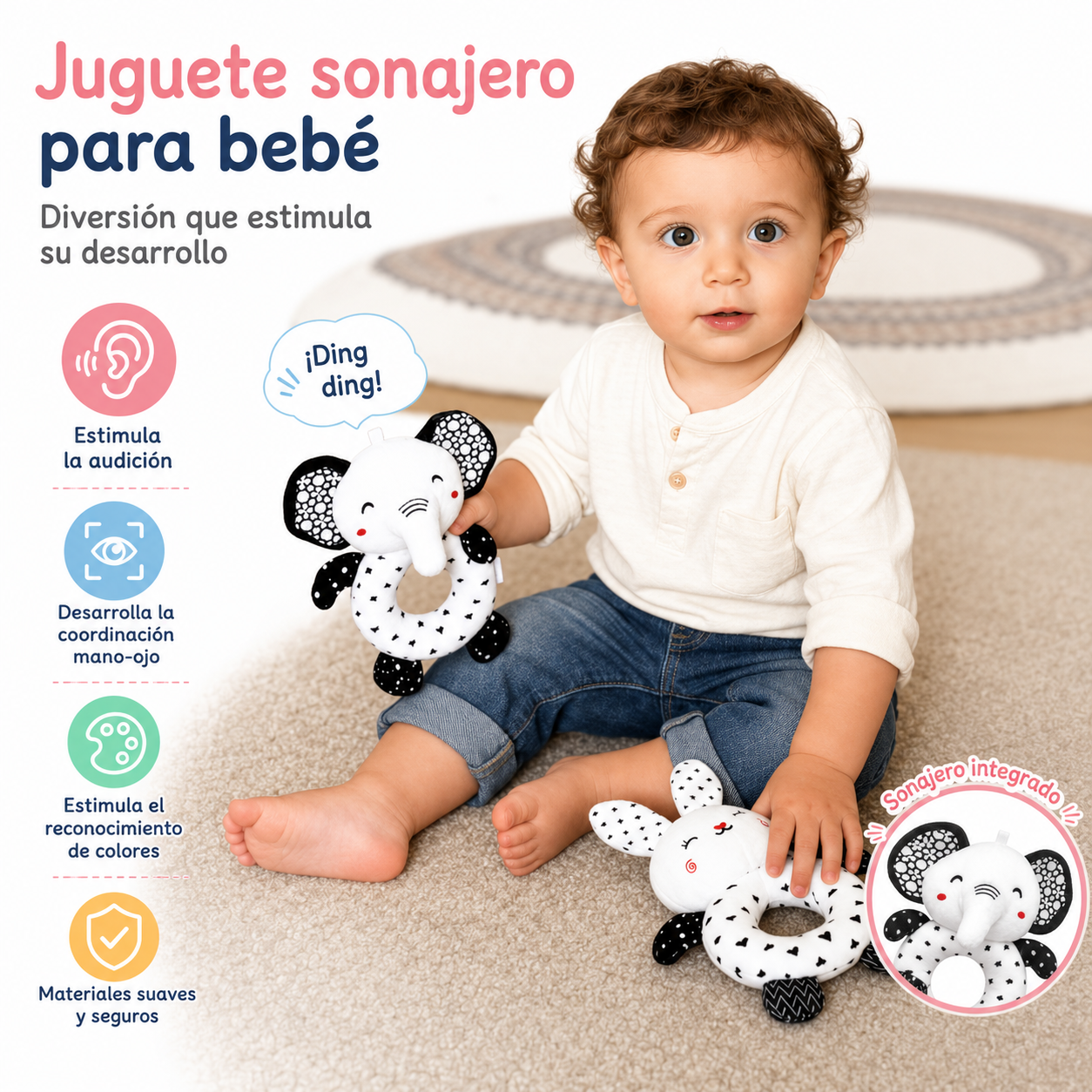 Sonajero Blanco y Negro – Estimulación temprana para bebé