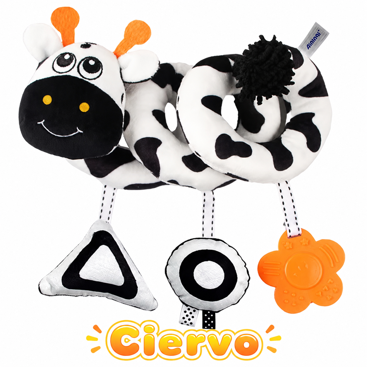 Espiral Sensorial para Bebé blanco y negro – Juguete de Felpa con Colgantes