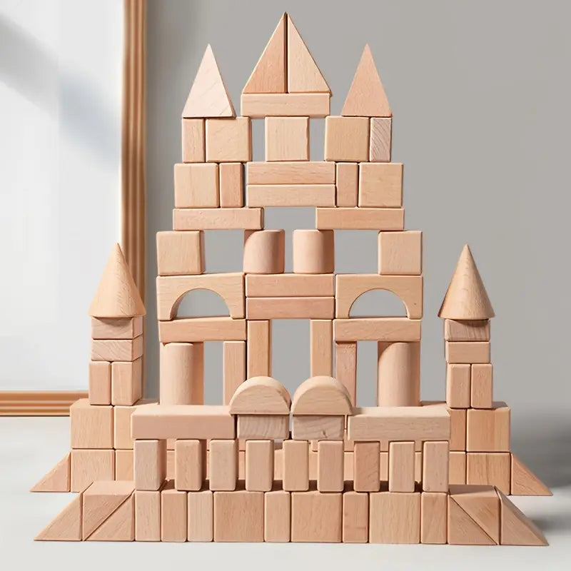 "Construye-Mundos" - Set Premium de 100 Bloques de Madera Natural – Wanju
