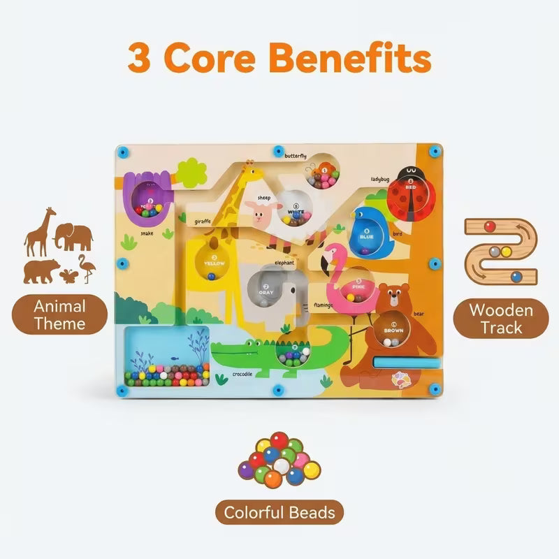 Laberinto Magnético Educativo de Madera – Colores, Números y Dinosaurios