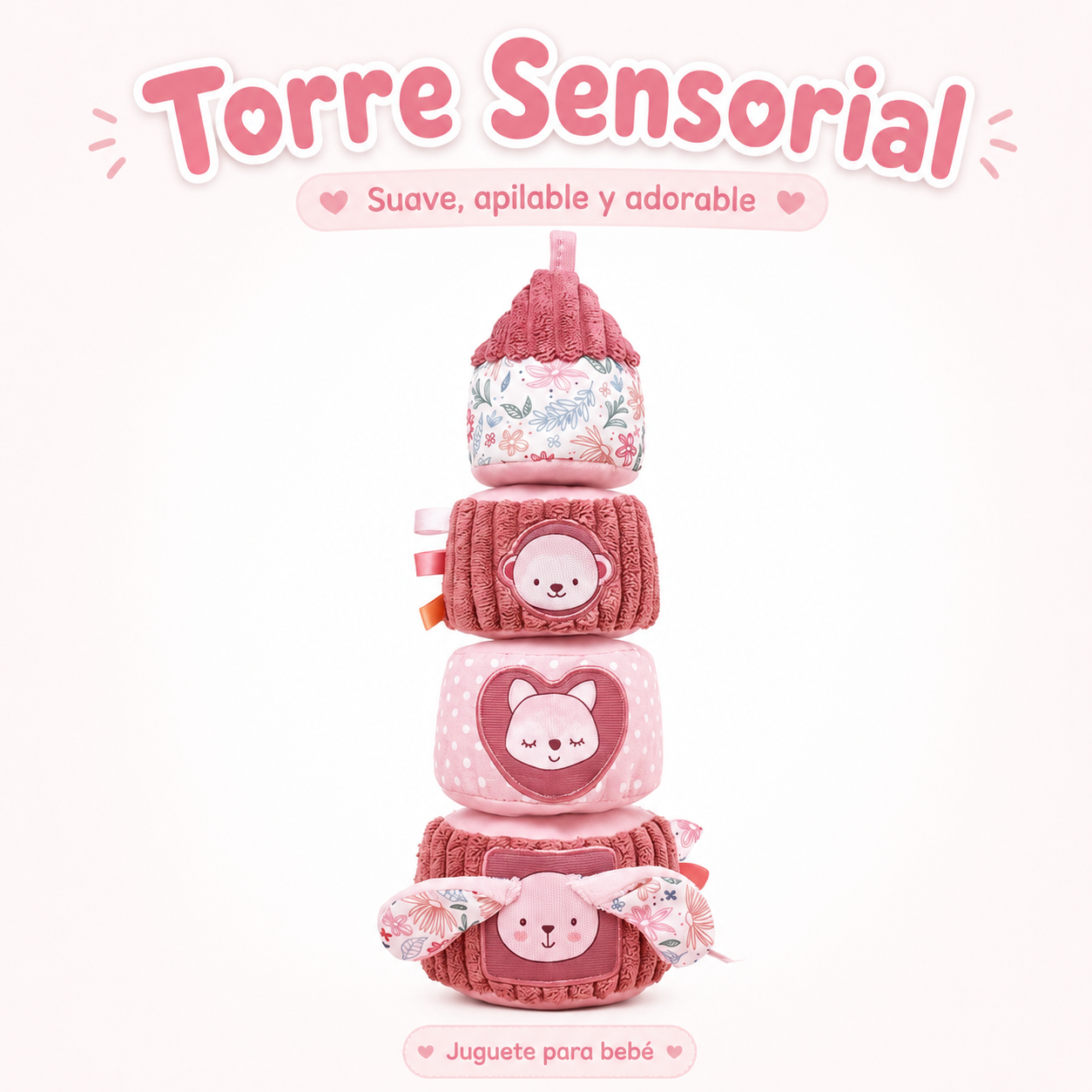 Torre de Apilamiento Sensorial – Bloques suaves para bebé