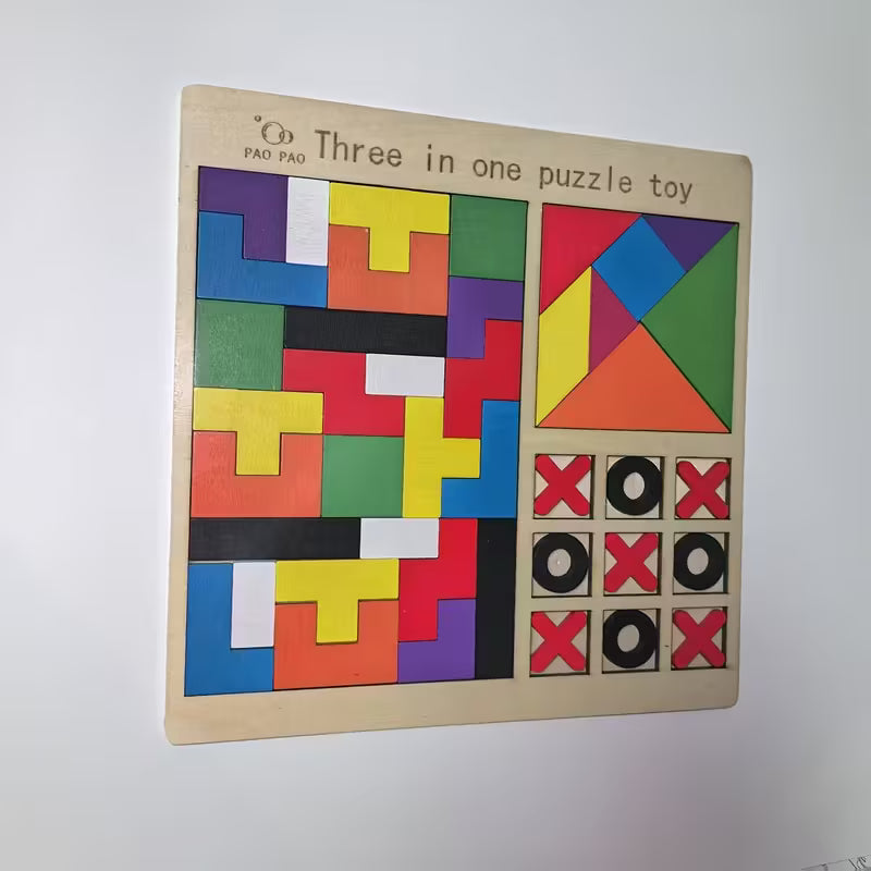 Rompecabezas 3 en 1 Montessori de Madera – Tetris y Tangram