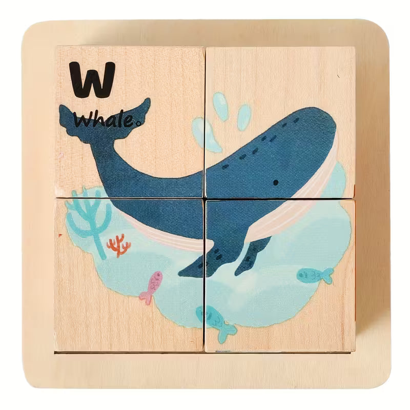 Rompecabezas 6-en-1 Cubos de Madera – Animales Didácticos Montessori