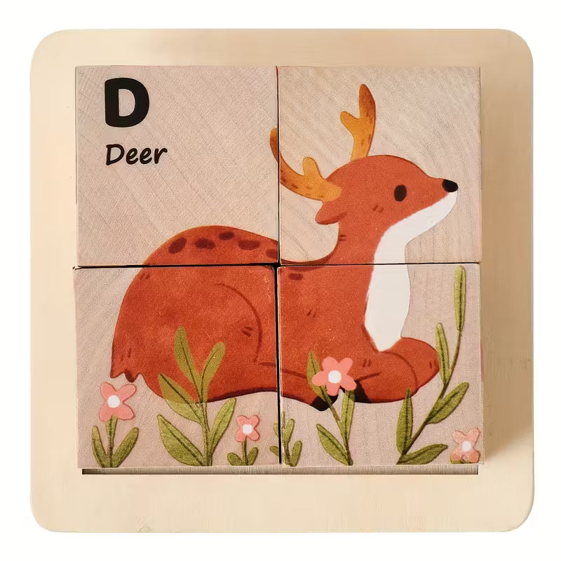 Rompecabezas 6-en-1 Cubos de Madera – Animales Didácticos Montessori