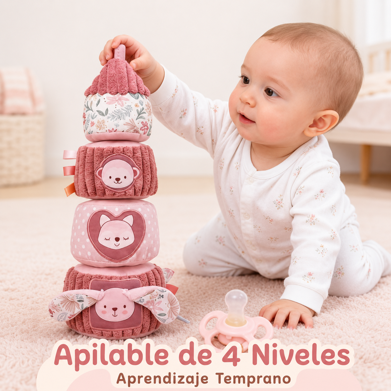 Torre de Apilamiento Sensorial – Bloques suaves para bebé