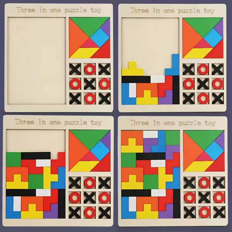 Rompecabezas 3 en 1 Montessori de Madera – Tetris y Tangram
