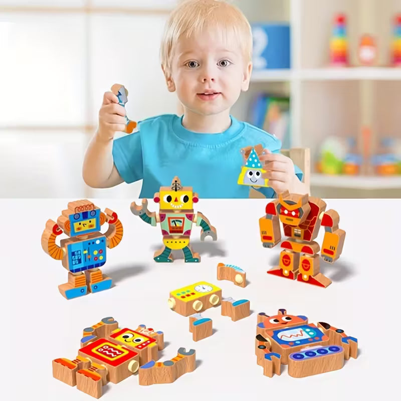 Robots 3D de Madera STEM – Puzzle Didáctico para Armar y Jugar
