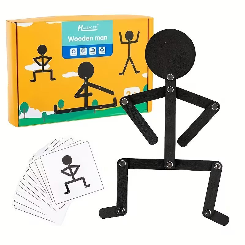 Wooden Man Articulado – Figura de Madera Didáctica con Tarjetas