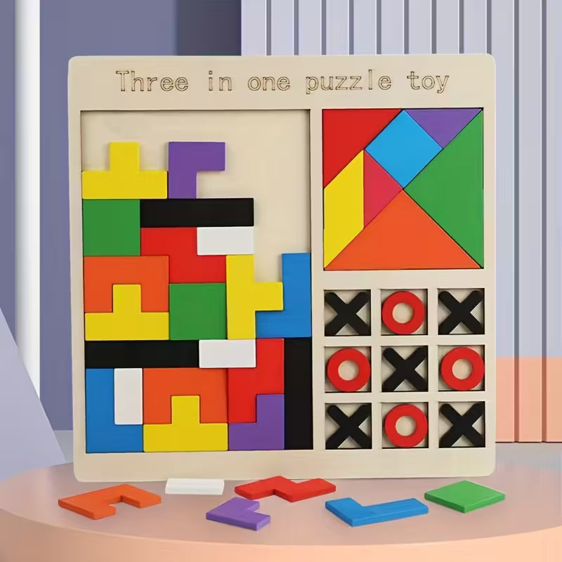 Rompecabezas 3 en 1 Montessori de Madera – Tetris y Tangram