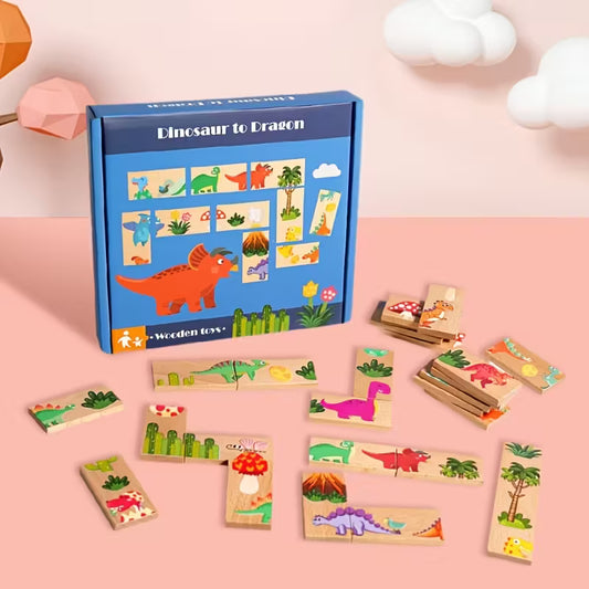 Dominó de Dinosaurios de Madera – Juego Lógico Educativo Infantil