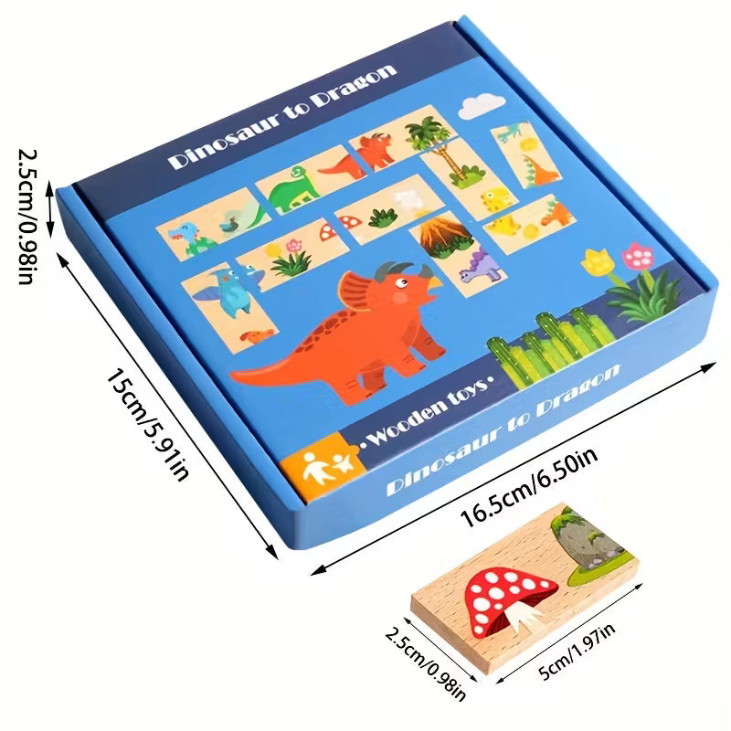 Dominó de Dinosaurios de Madera – Juego Lógico Educativo Infantil