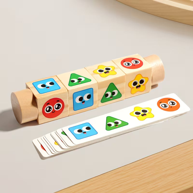 Cubo Giratorio Montessori de Madera con Figuras y Tarjetas