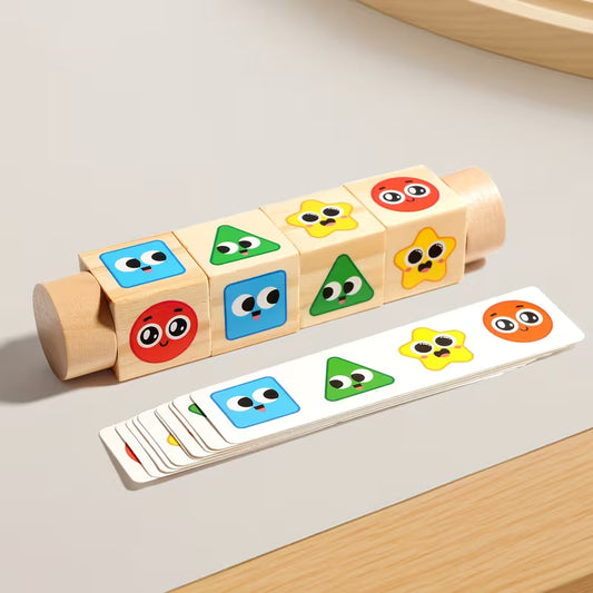 Cubo Giratorio Montessori de Madera con Figuras y Tarjetas