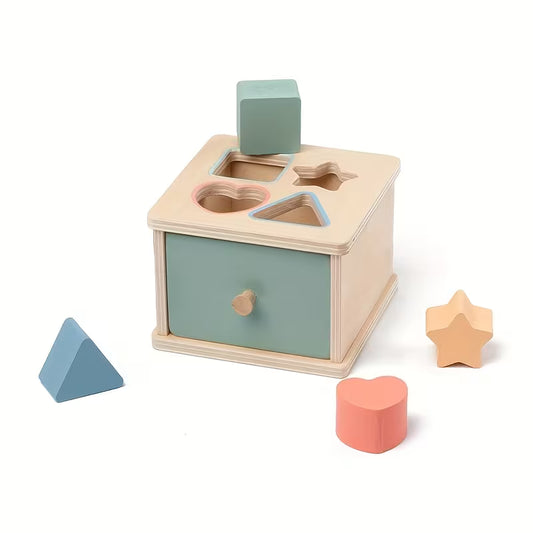 Caja Sensorial Montessori 4 en 1 – Clasificador de Formas y Colores de Madera
