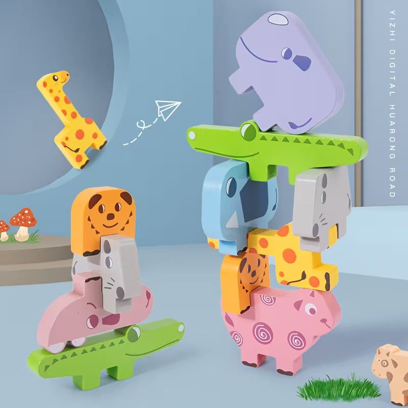 Bloques Apilables de Animales – Juego Didáctico de Madera para Equilibrio