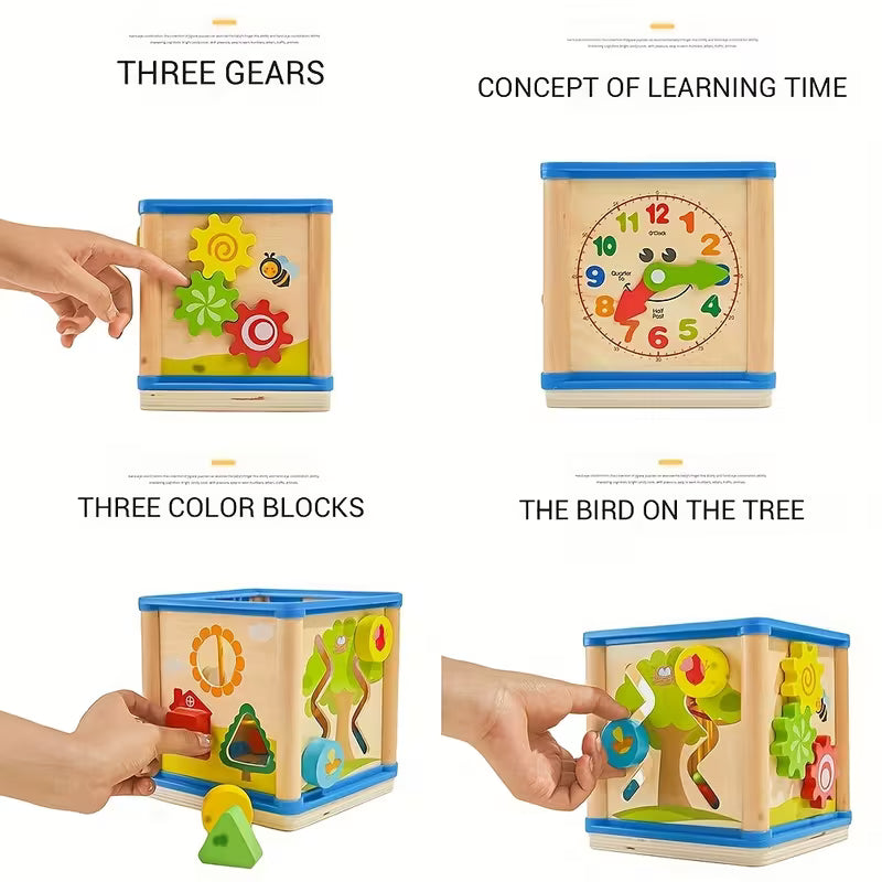 Cubo de Actividades Montessori de Madera – Desarrollo Sensorial 5 en 1